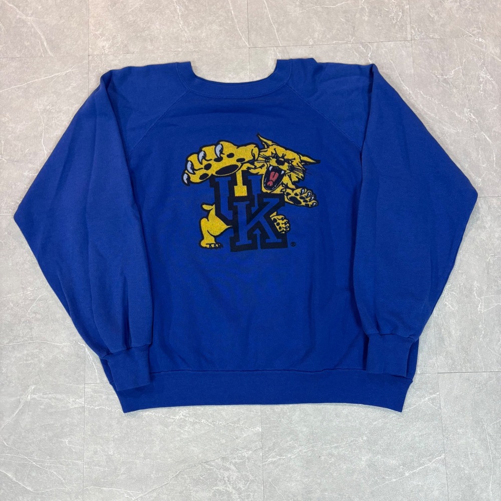 Vintage Kentucky Wildcats UK Sweatshirt Blue Raglan Graphic Pullover Mens XL